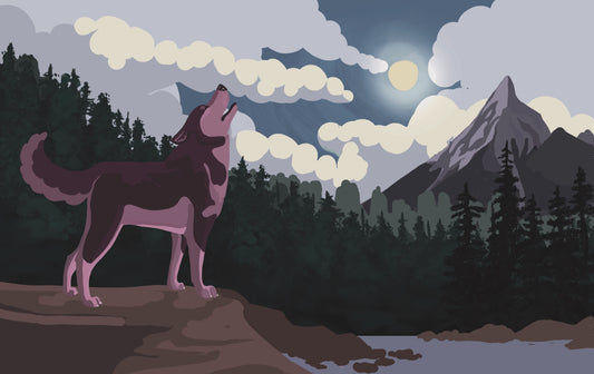 Husky Howling Midnight Moon